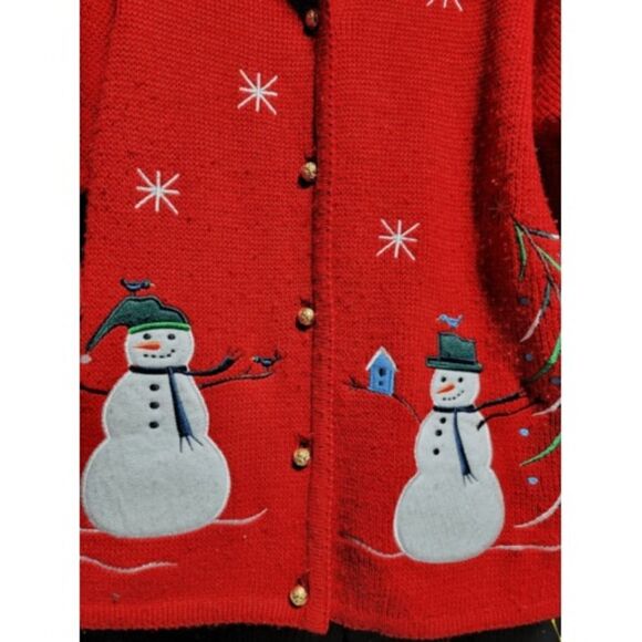 Red Crystal Kobe Snowman w/bells‎ for buttons Sweater Christmas #015 - Picture 2 of 4